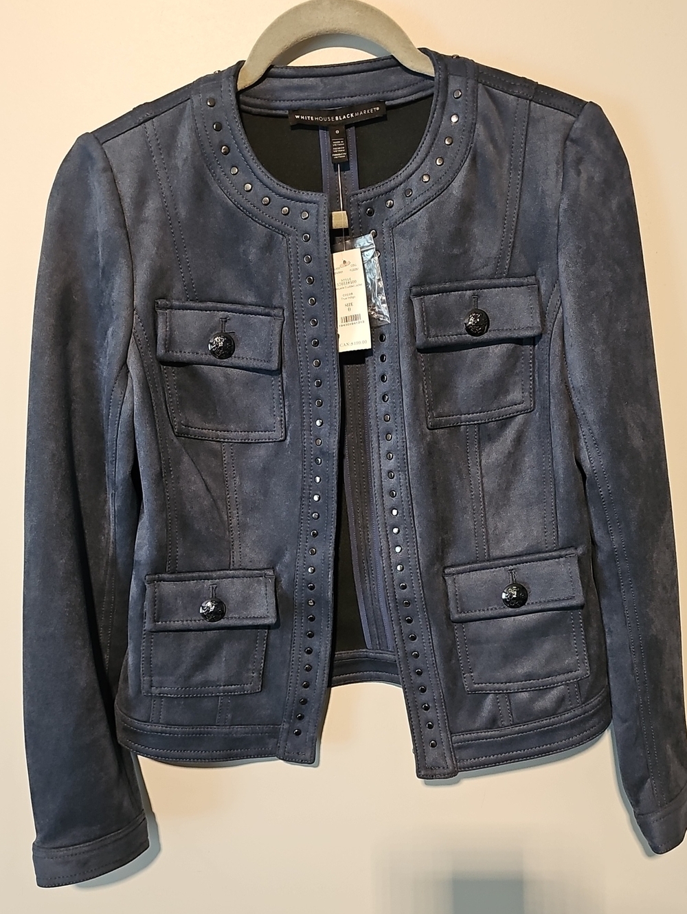 Dark Navy Suede Stud-Trim Jacket & Skirt Size 0 - Picture 7 of 12